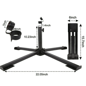 Gamiu portable umbrella base folded for compact storage and easy transport.