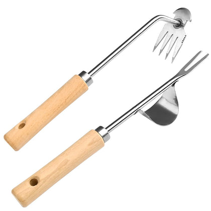 GANCHUN hand weeder tool 2-pack with wooden handles for easy weeding.