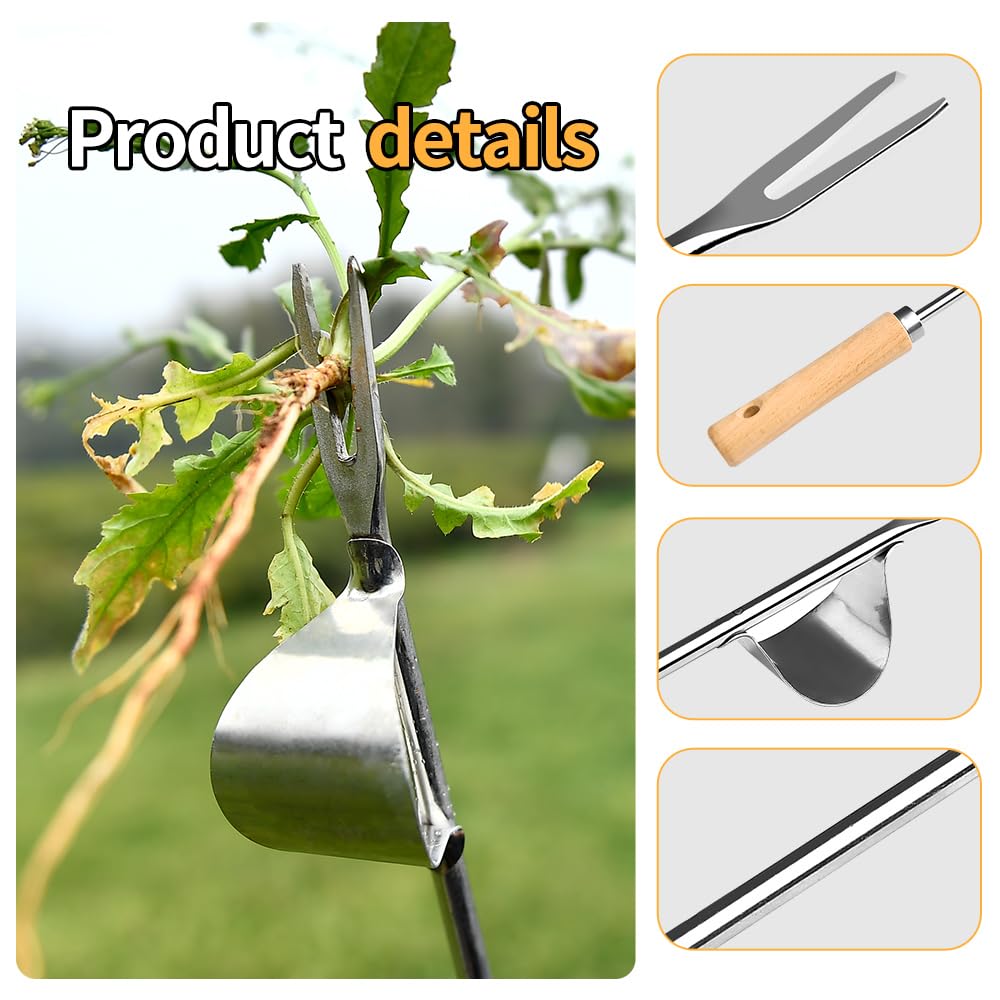 GANCHUN wooden-handle weeder offers ergonomic grip in the garden.