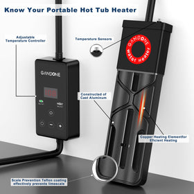 GANDONE submersible heater for tub immersion with safety features