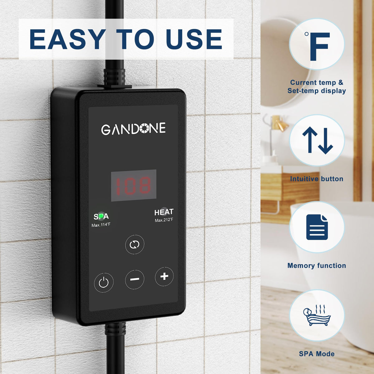 GANDONE temperature display control box shows precise temperature for comfort