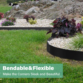 Ganeekiron bendable steel edging following curved lawn contours.