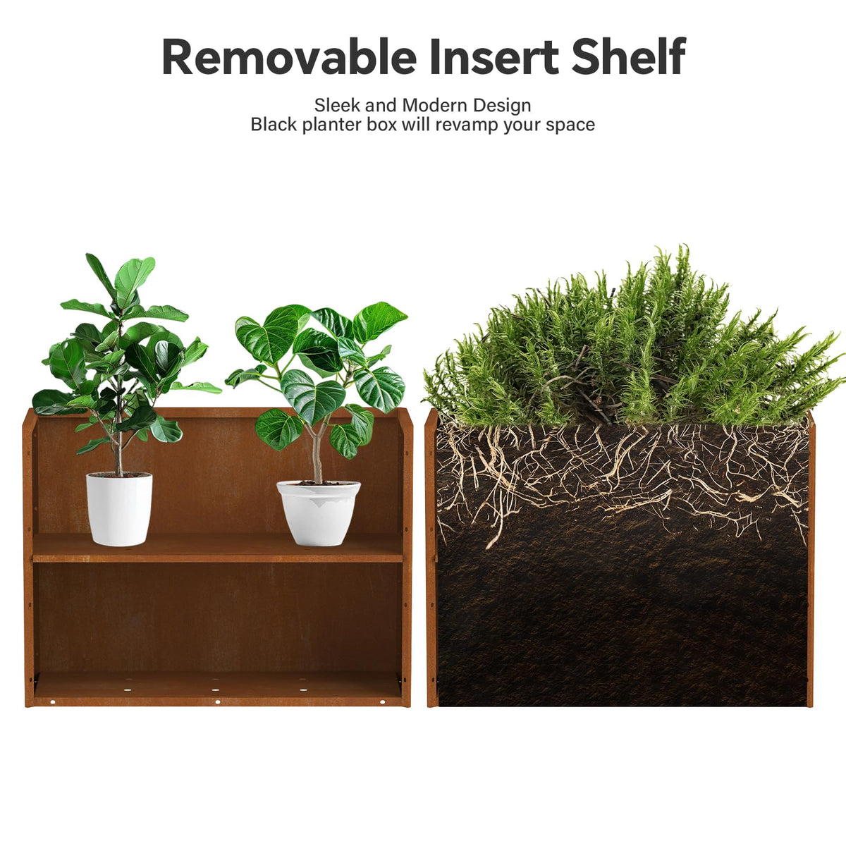 Ganeekiron Cor Ten planter bottom drainage holes prevent water buildup.