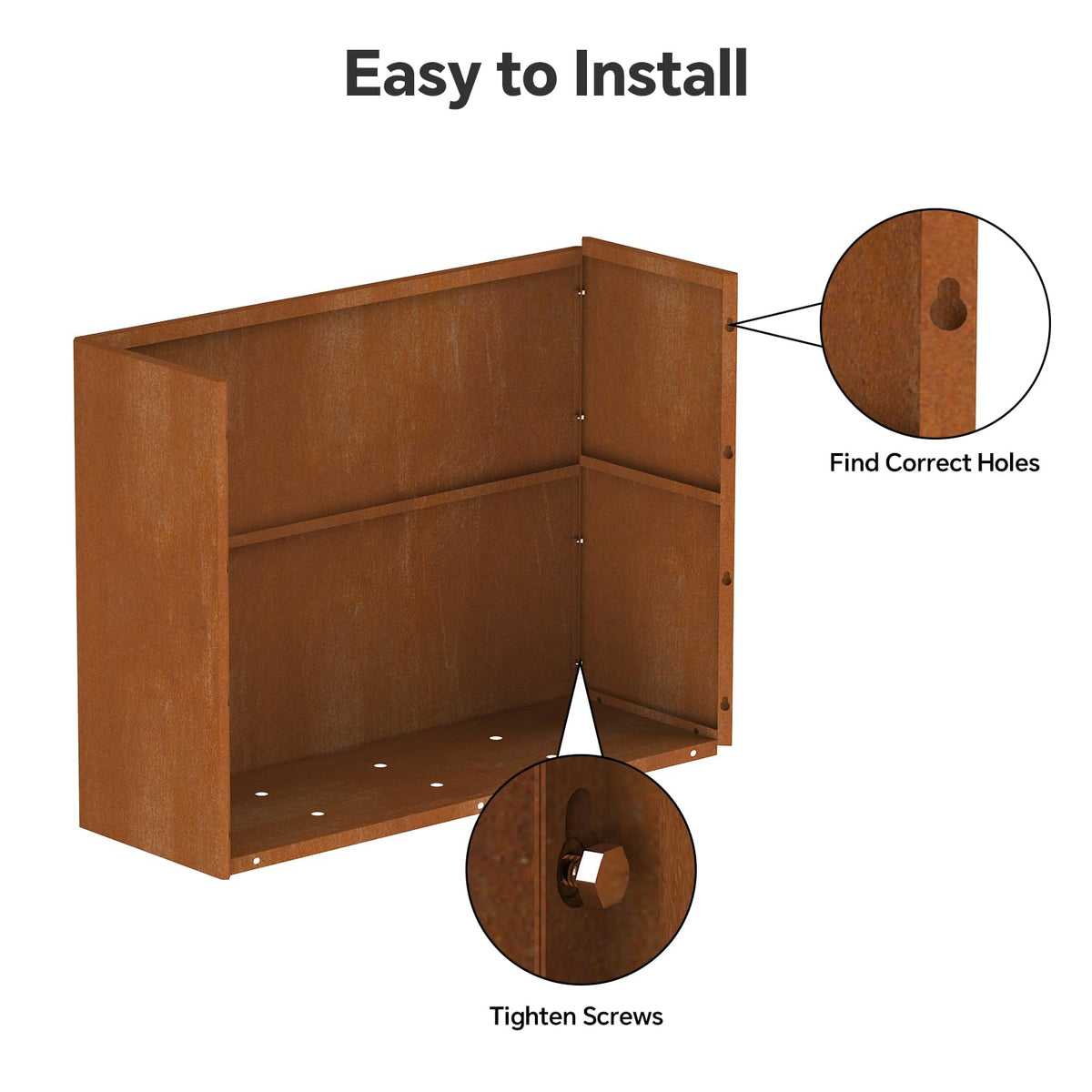 Ganeekiron Cor Ten planter easy to assemble with included hardware.