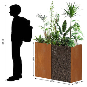 Ganeekiron Cor Ten planter with insert shelf enabling flexible plant arrangements.