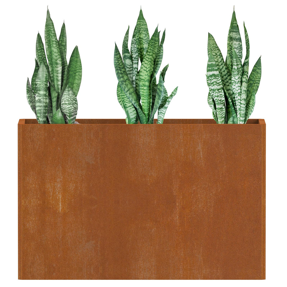 Ganeekiron Cor Ten rectangular planter 32x12x24 weather-resistant for outdoor spaces.