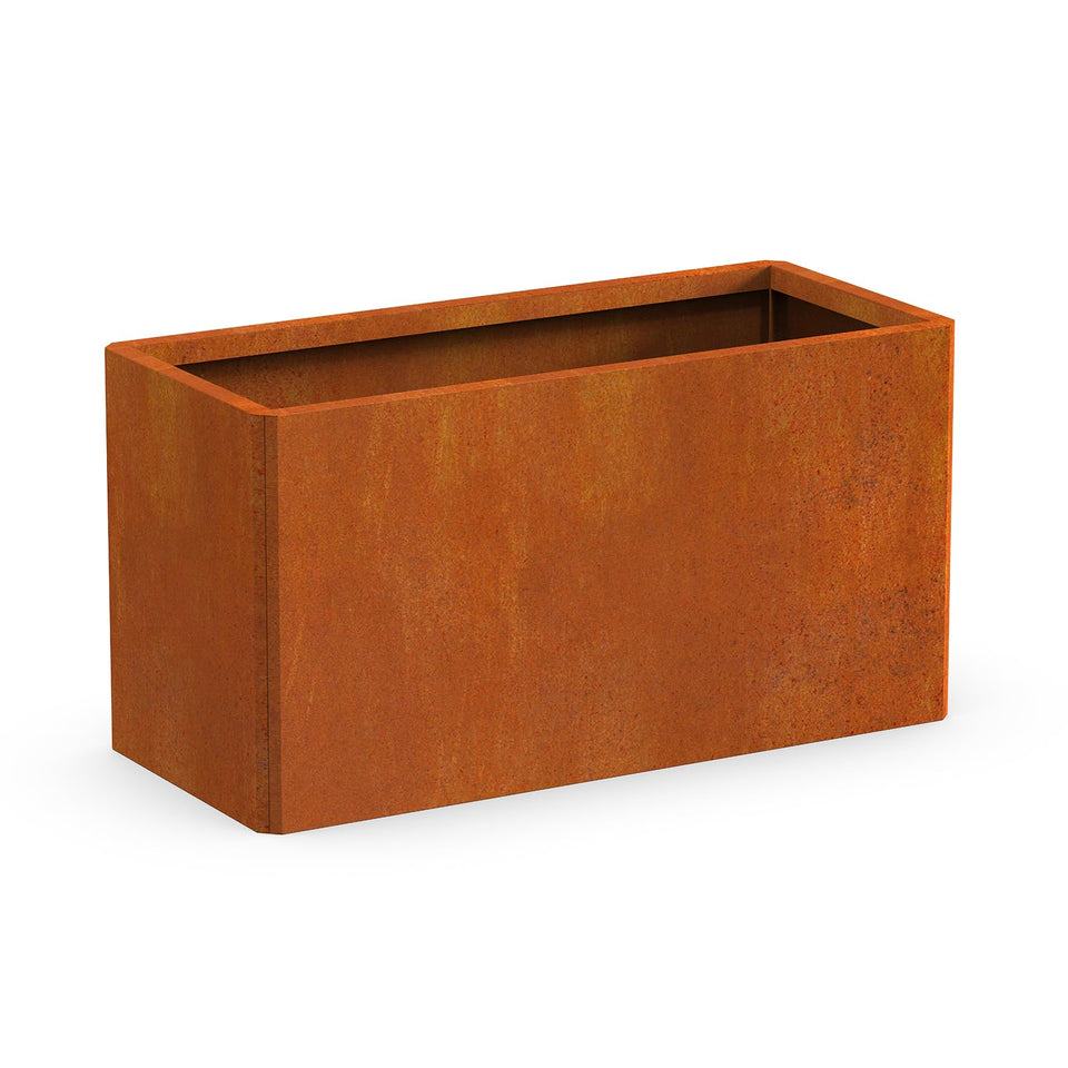 Ganeekiron Corten planter front view with rustic patina for curb appeal.