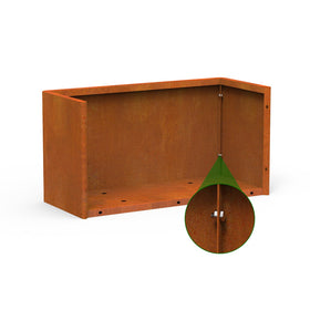 Ganeekiron weathering steel planter framed by greenery for outdoor decor.