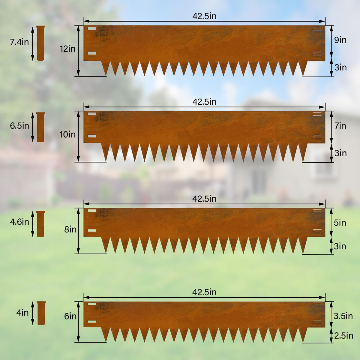 Ganeekiron rust-toned border enhances pathways and plant beds.