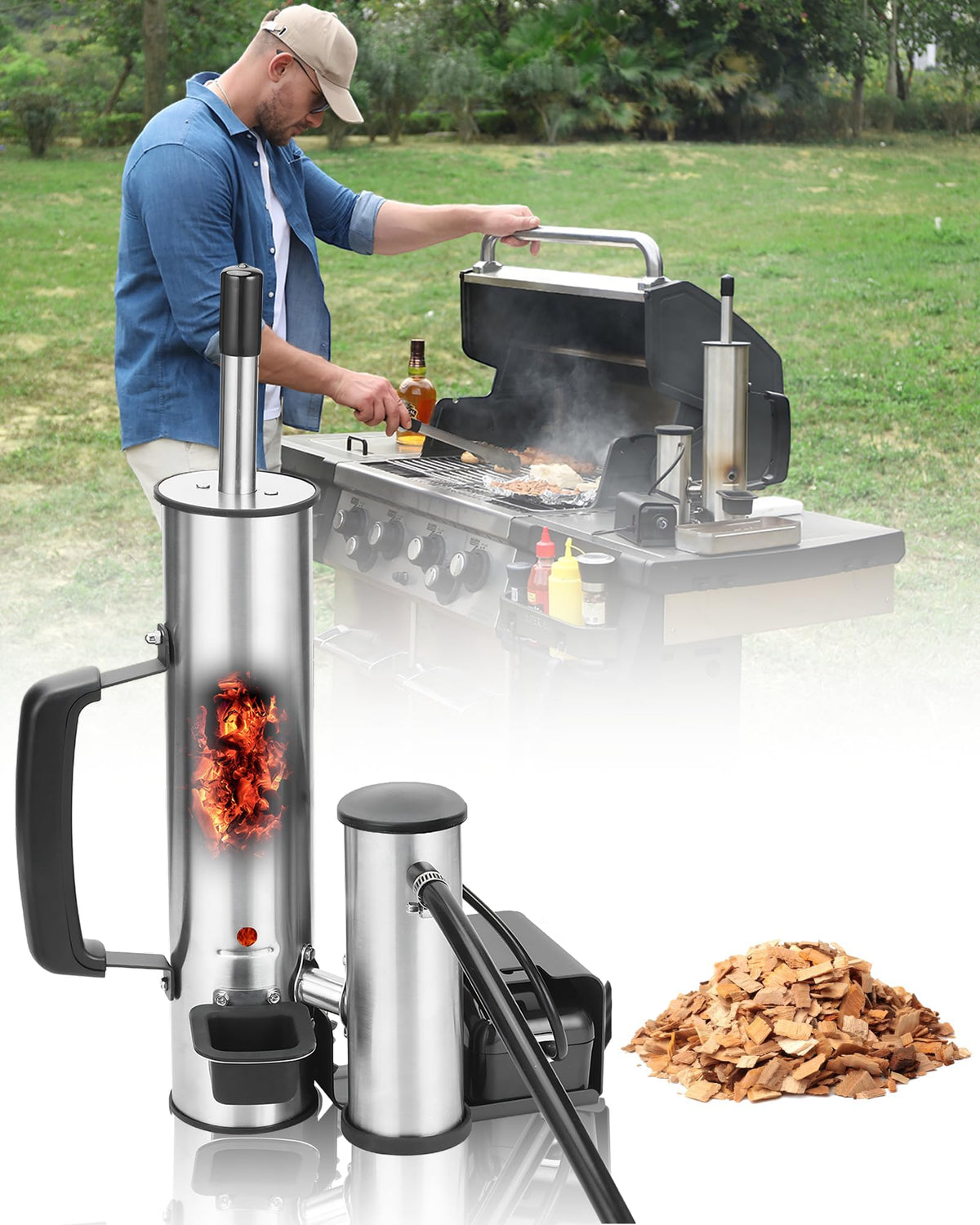 GANGSHELO smoke generator attached to pellet smoker infuses cheese with even, rich smoke