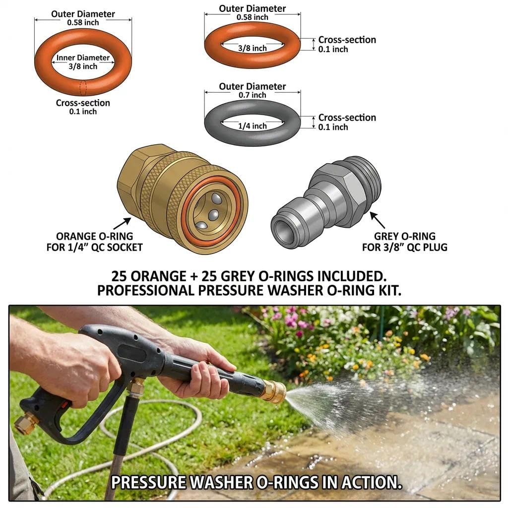 Ganivsor QD O-Rings orange 1/4 inch seal enhances quick-connect reliability.