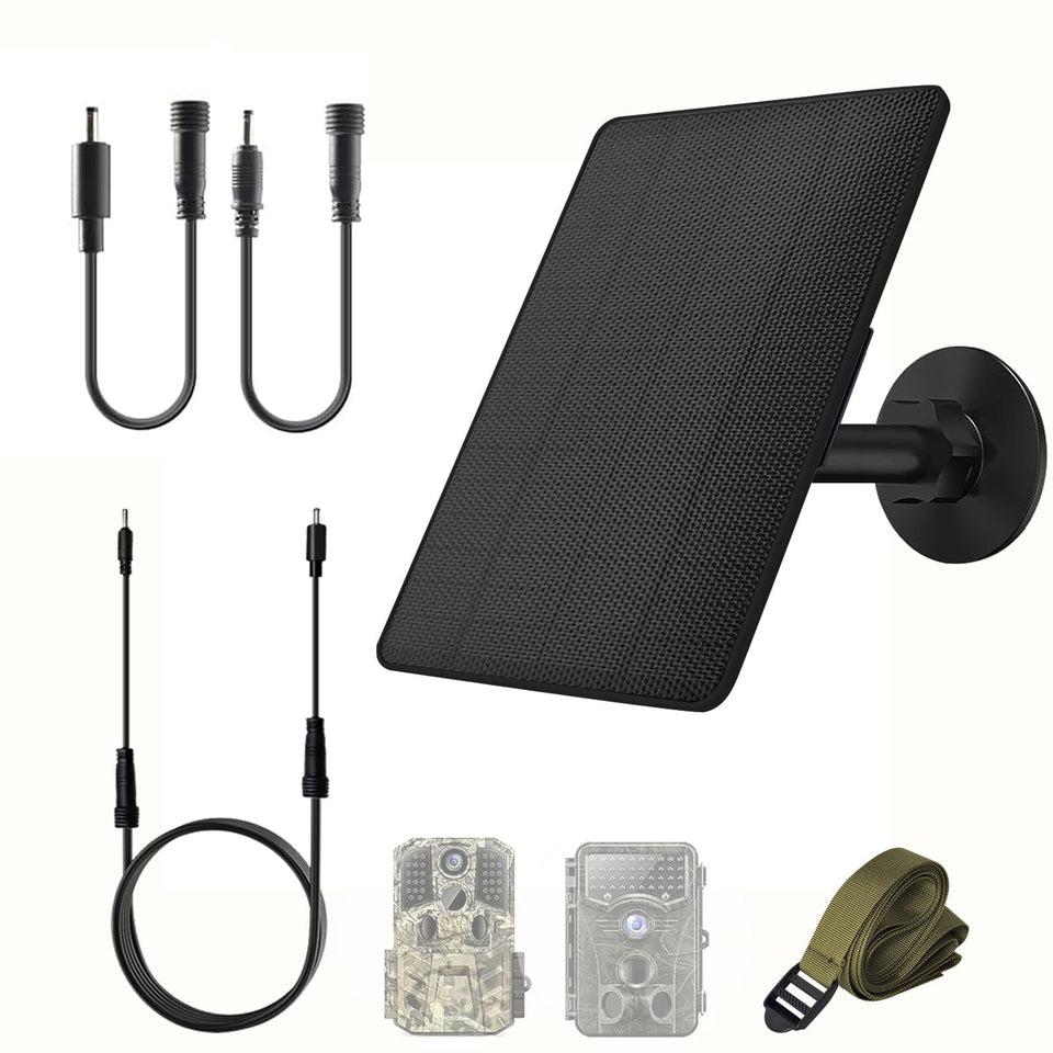 Ganjiuxingl 6W solar panel powers trail cameras in bright sun.