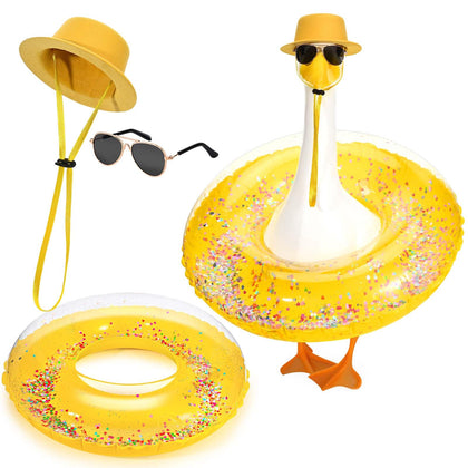 GANSHAYA Hawaiian porch goose outfit with hat adds tropical charm to 23-inch statues