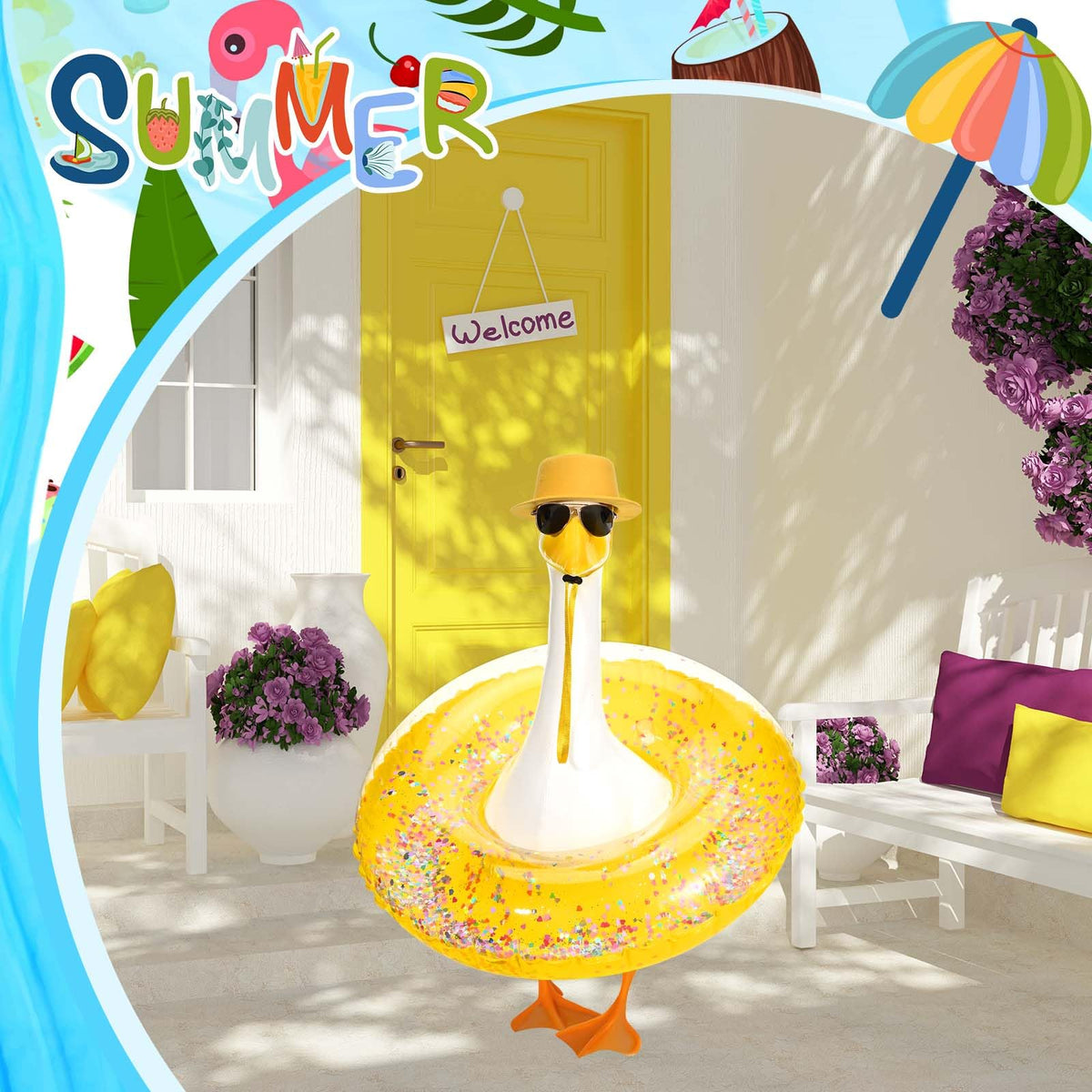 GANSHAYA sequined yellow swim ring brightens any yard display