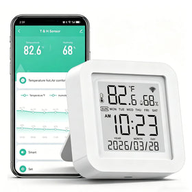 Gaoducash smart WiFi temp-humidity monitor front view with clear LCD