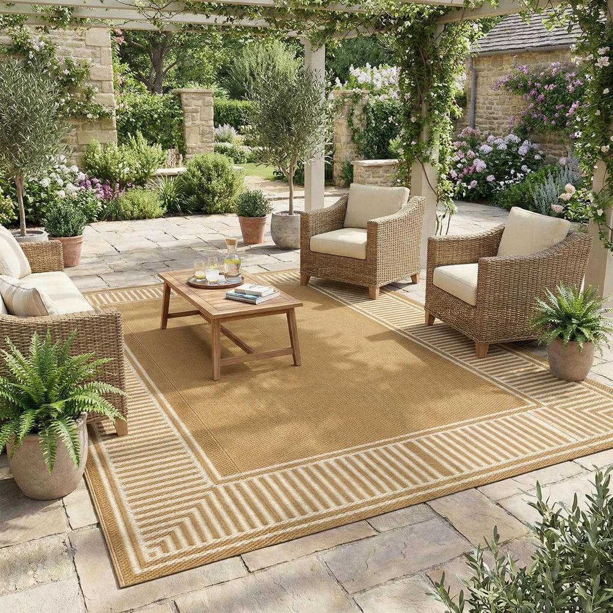 GAOMON outdoor rug medallion-design on 8x10 for two patio looks