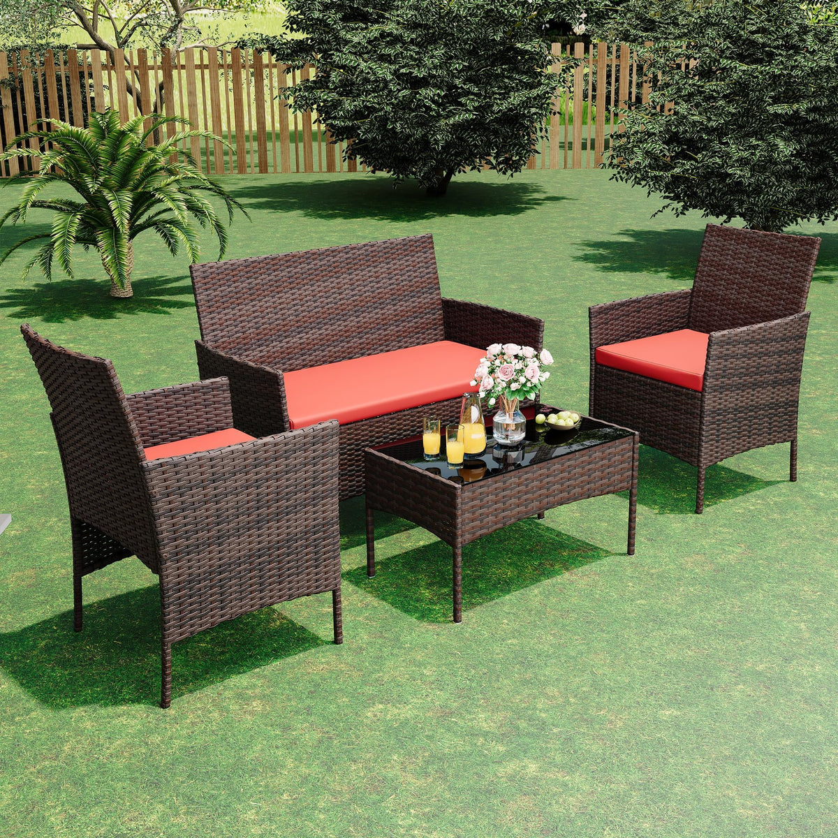 GAOMON patio set 4pcs weatherproof rattan resists sun and rain for outdoor use