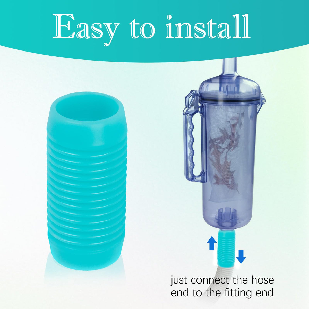 GAQUECY K21241B connector installed between pool cleaner and hose.