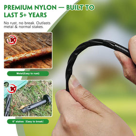 Garaook heavy-duty plastic landscape stake resists rust and weathering for long-lasting anchoring.