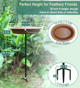 Garbuildman stake with three prongs keeps birdbath steady in wind