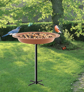 Year-round view of Garbuildman bird bath blending with garden aesthetic