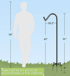 Garbuildman black outdoor shepherd hook adds sleek weather-resistant appeal.