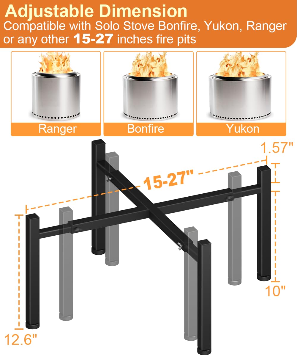 Garbuildman firepit stand compatibility with Yukon and Ranger for stable, elevated flame access.