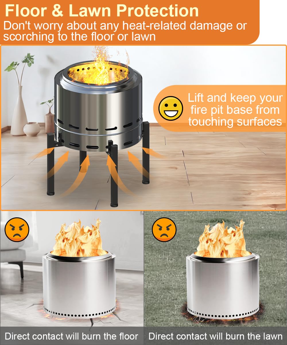 Garbuildman firepit stand protects floors and lawns from heat during use.