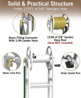 Garbuildman hose reel illustrating 125 ft capacity for extended reach.