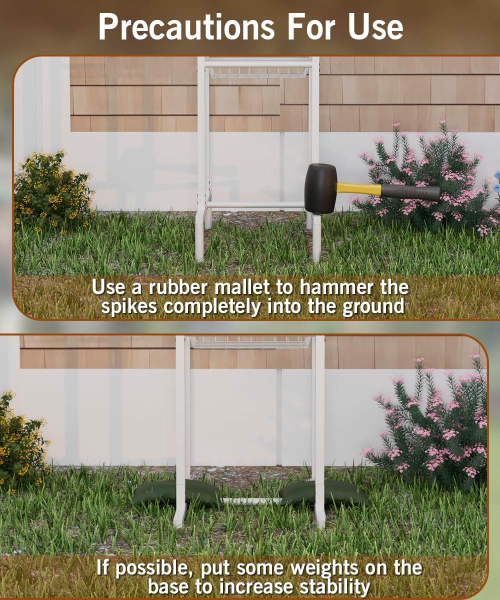 Garbuildman storage rack keeps tools organized with the hose reel.