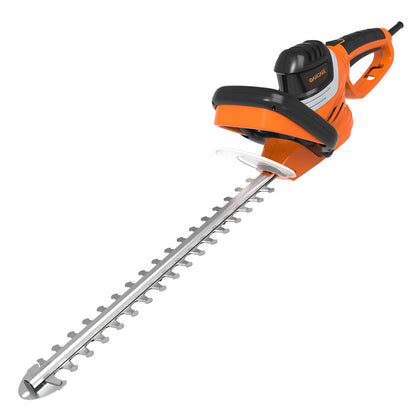 GARCARE corded hedge trimmer front view showing sturdy build and blade length for neat edging.