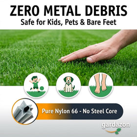 Gardazon no steel fragments for safer lawns and pet-friendly trimming