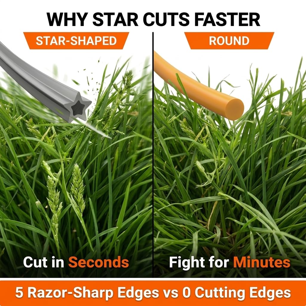 Gardazon star shaped cut profile for cleaner trims on thick weeds