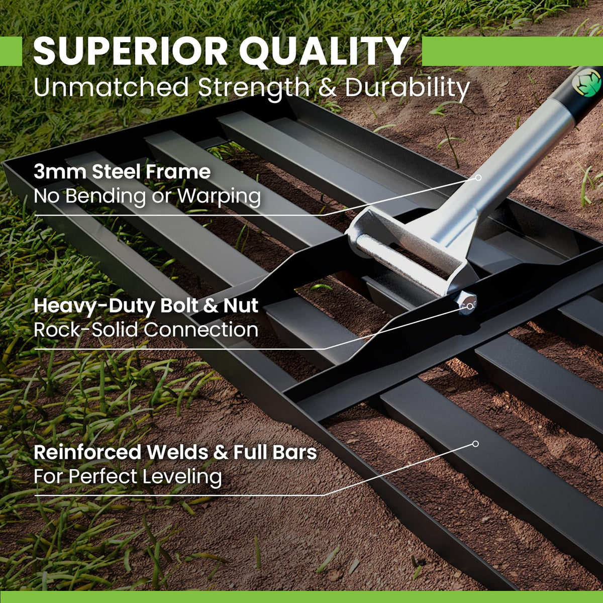Gardease 78-inch handle allows one-person operation for faster yard work