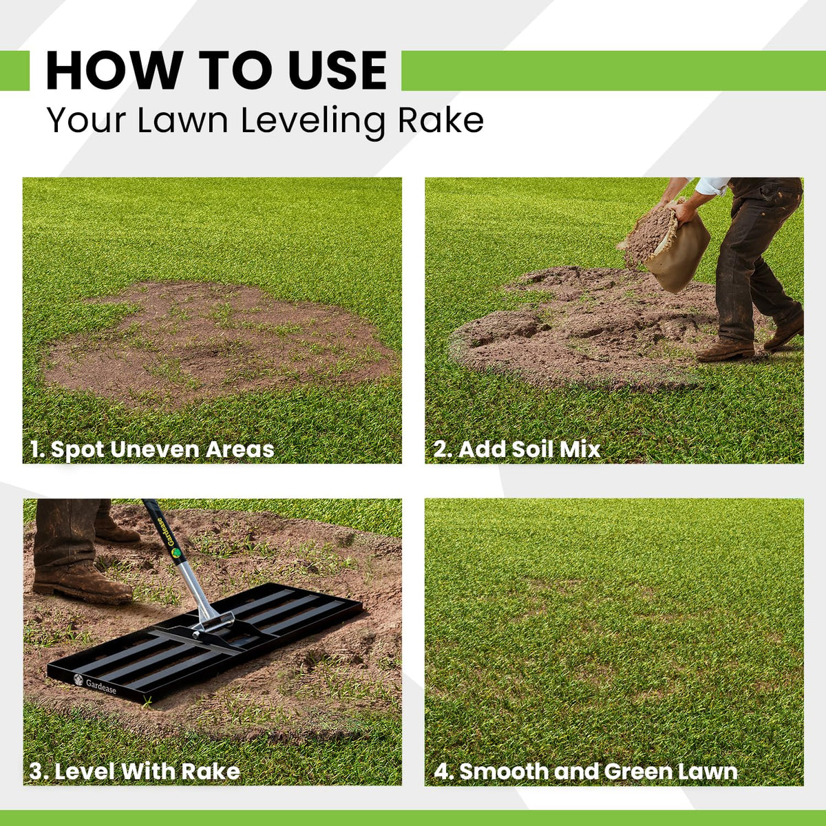 Gardease distributing sand evenly across garden bed for precise leveling