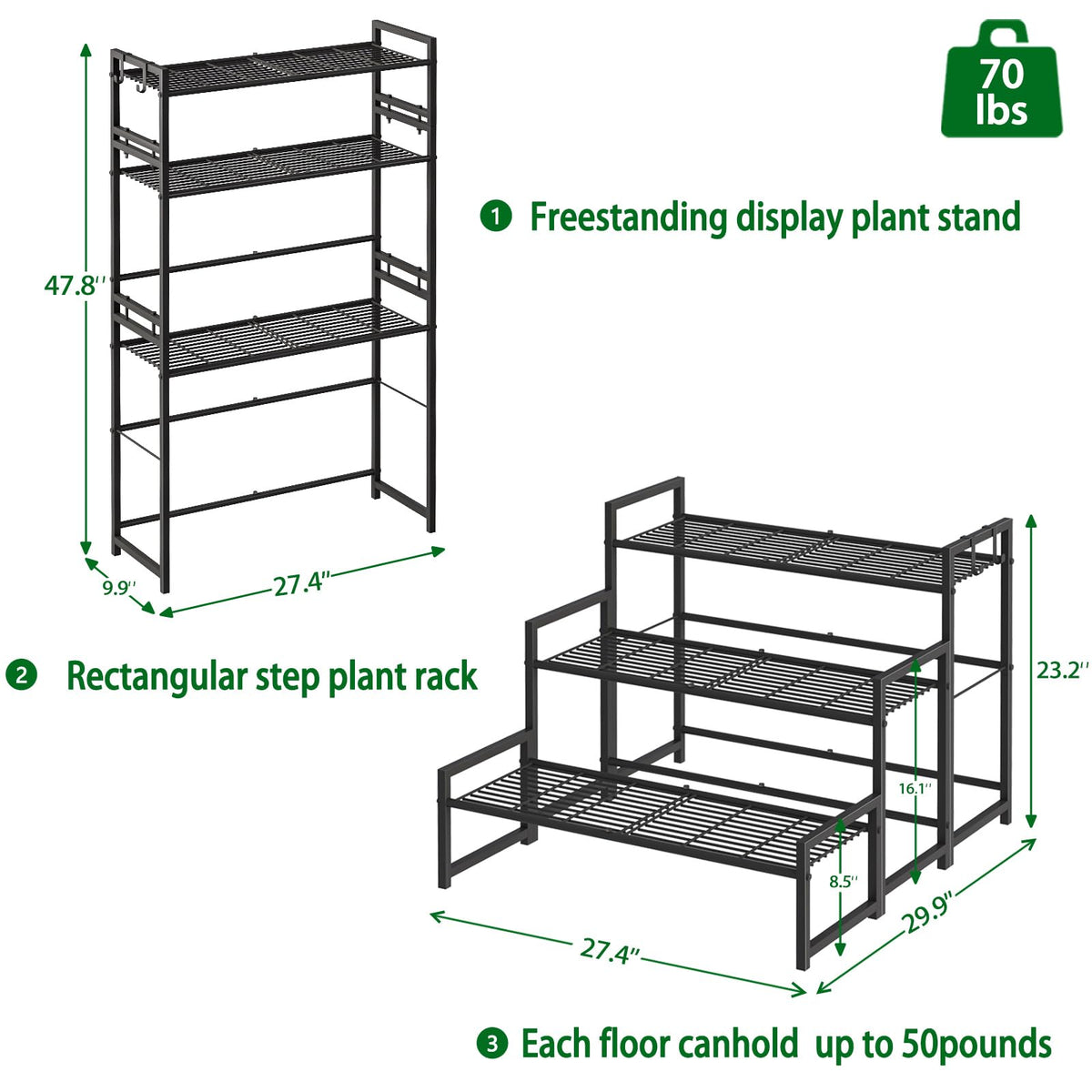 Garden 4 you 3-tier plant stand front view with stacked levels.