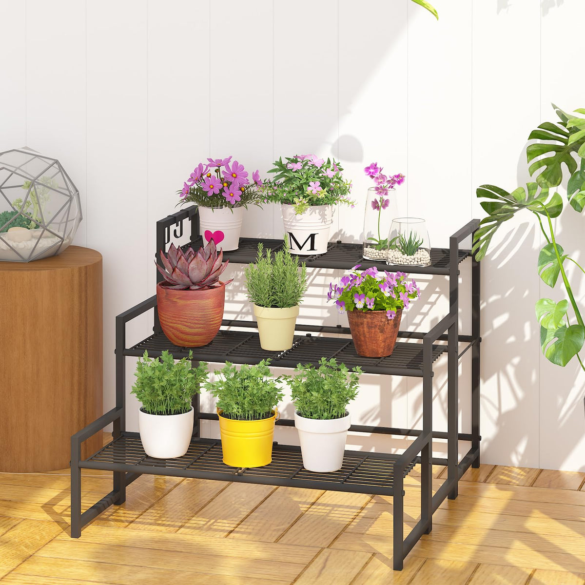 Garden 4 you 3-tier plant stand right view highlighting durable outdoor frame.