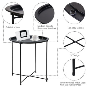 Garden 4 you black round folding table: versatile couch-side companion.