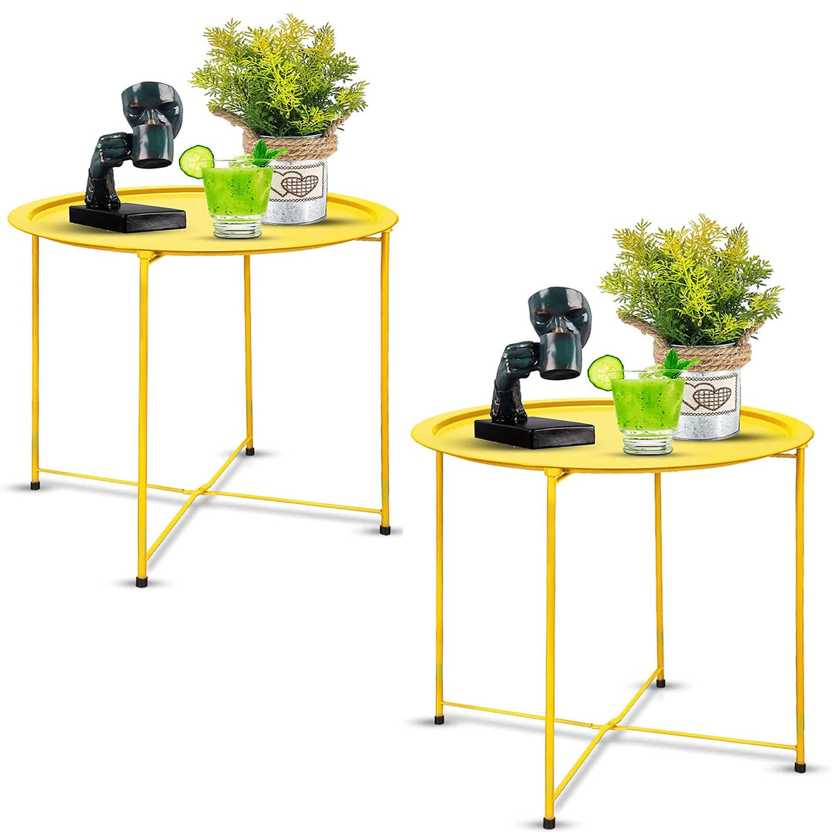 Garden 4 you end table folding tray in yellow top, ideal for quick serving.
