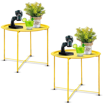 Garden 4 you end table folding tray in yellow top, ideal for quick serving.