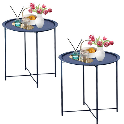 Garden 4 You end table round folding tray beside sofa, space-saving design.