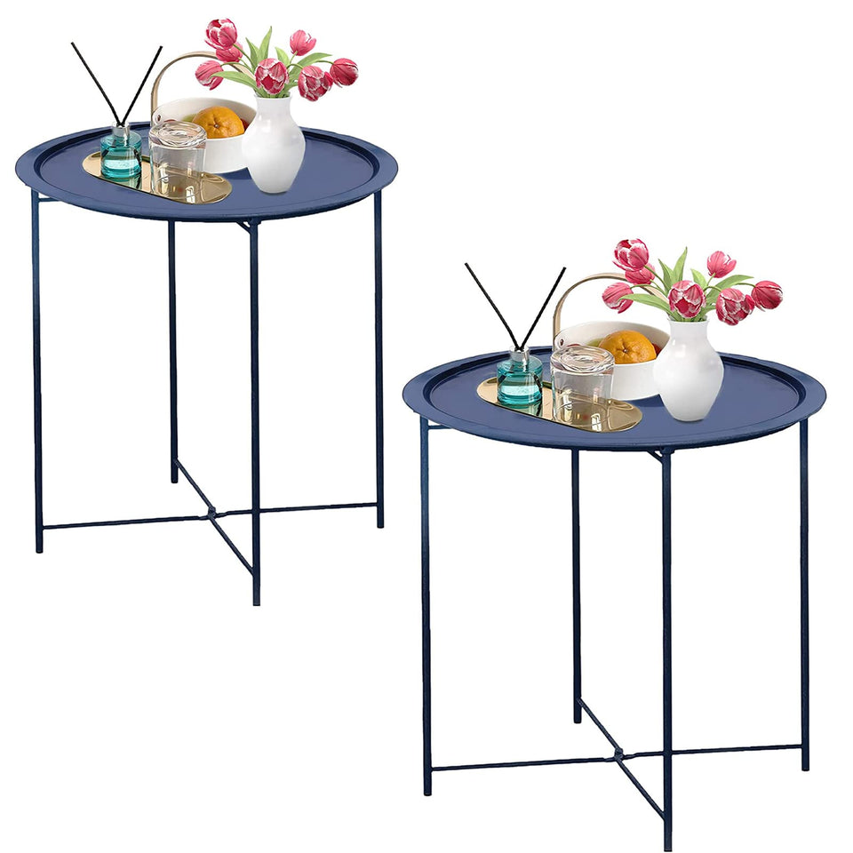 Garden 4 You end table round folding tray beside sofa, space-saving design.