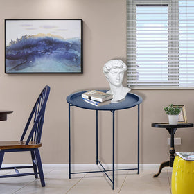 Garden 4 You two-piece metal side tables in dark blue for versatile use.