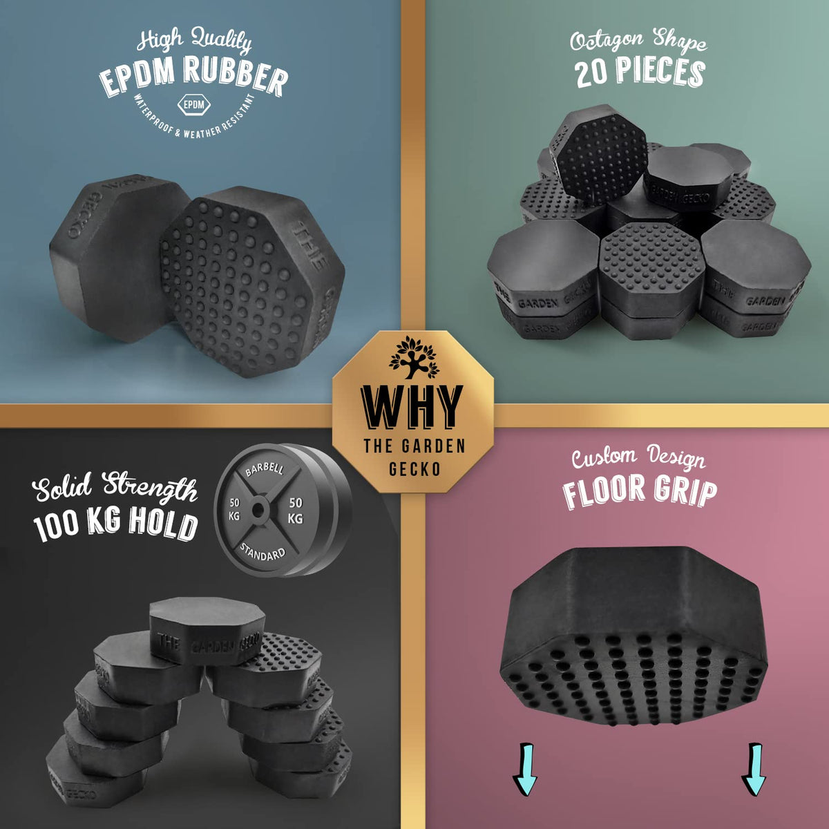 The Garden Gecko 20-pack octagon feet offer value and reliable stabilization.
