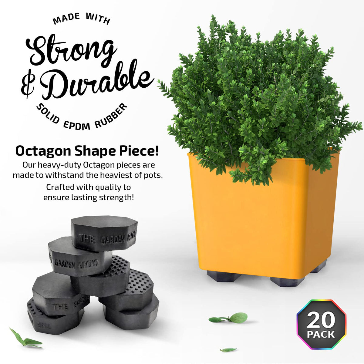 The Garden Gecko solid rubber pot riser delivers robust support for heavy outdoor pots.