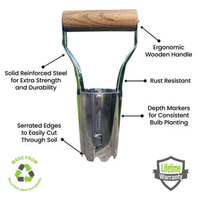 Garden Guru Eco Bulb Planter depth markers for consistent planting depth.