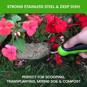 Garden Guru scoop trowel ergonomic handle details for comfortable gardening sessions