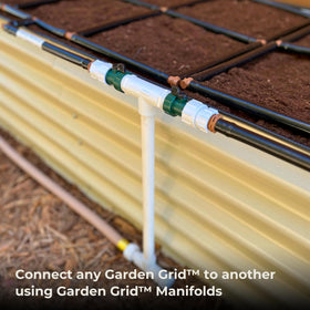 Garden Grid Manifold side-by-side setup demonstrates expansion for two adjacent garden grids.
