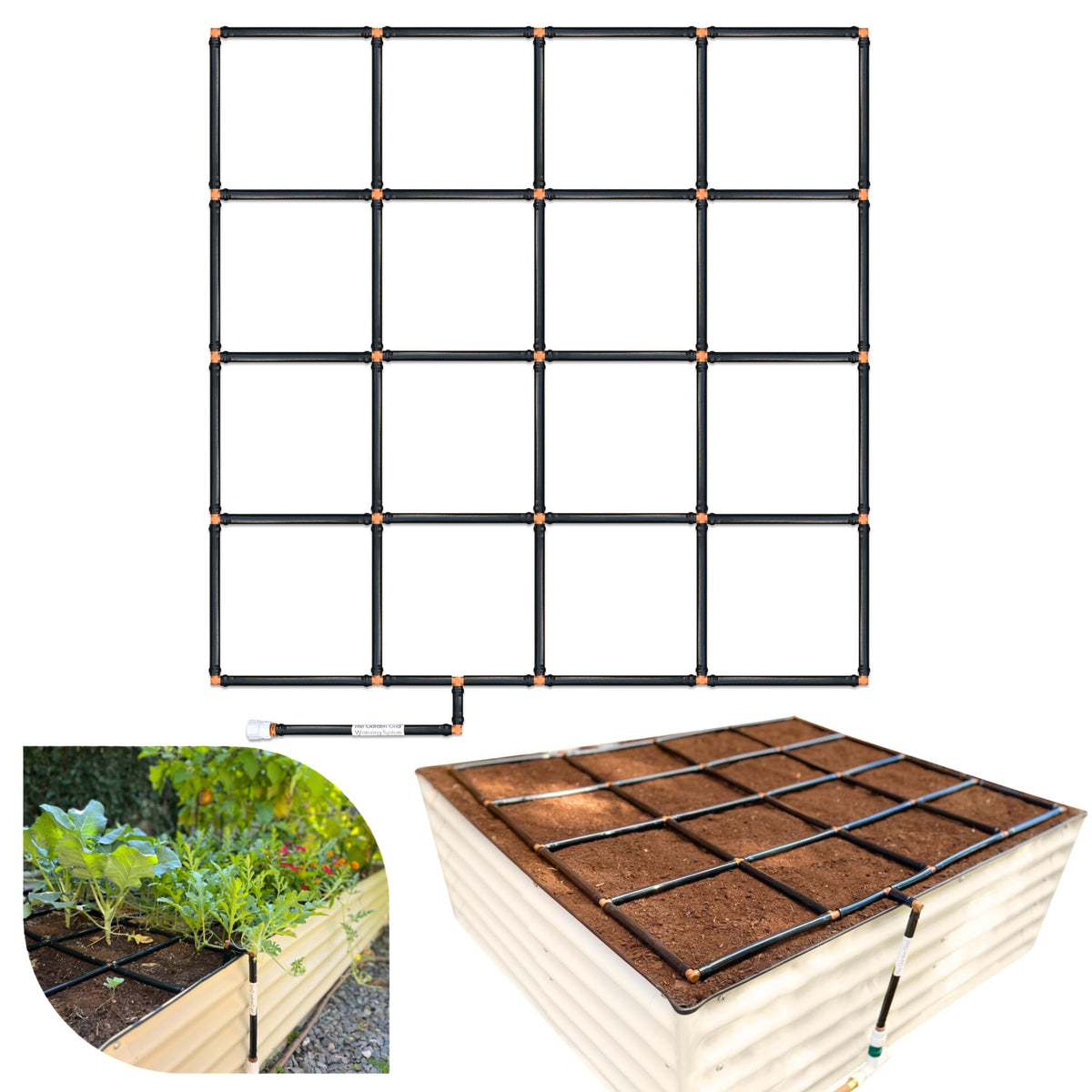 Garden In Minutes Garden Grid setup shows quick, tool-free assembly for instant watering.