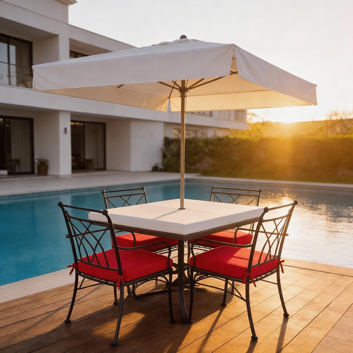 Garden Lucky Sunbrella cushions on a patio ready for year-round use.